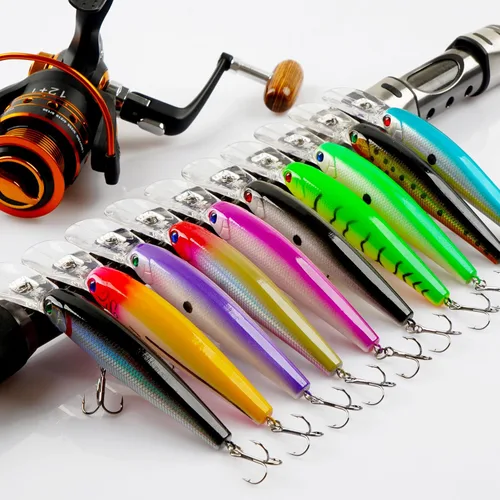 Miniatura 7 de Señuelos de pesca, cebos duros, crankbait minnow, 10 piezas de buceo profundo con gancho fuerte agudos 3D ojos realistas señuelos de pesca