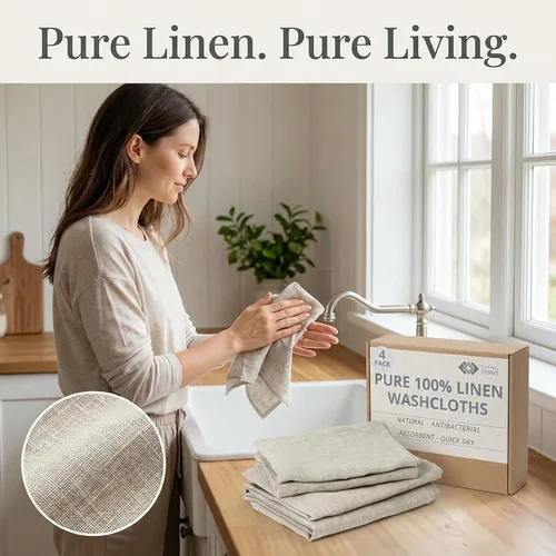 Miniatura 2 de Paños de Cocina de Lino Puro 100% Lino - Juego de 4 Toallas de Cocina y Paños de Cocina Naturales - Paños de Té - Pequeñas Toallas de Mano