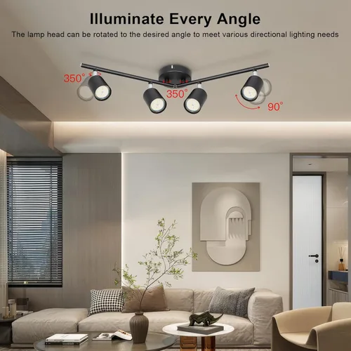 Miniatura 3 de Ketom Luminarias de Riel de Techo de 4 Luces, Foco LED de Techo Negro GU10, Kit de Luz de Riel Moderno para Cocina Pasillo Sala de Estar