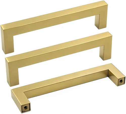 Miniatura 10 de Goldenwarm Paquete de 10 manijas cuadradas de bronce champán de 3 pulgadas (2.992 in) para armarios de cocina, armarios, aparadores y accesorios