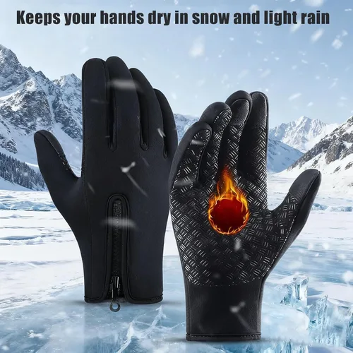 Miniatura 5 de Guantes impermeables de invierno unisex con capacidad de pantalla táctil, muñeca elástica resistente al viento y palma antideslizante para correr