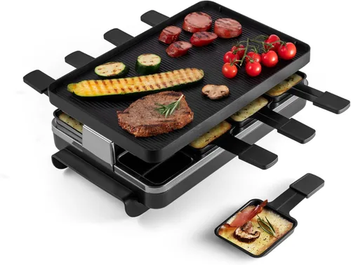 Miniatura 10 de Swissmar Raclette, KF-77080 Stelvio, parrilla para fiestas con capacidad de alimentos para 8 personas, placa reversible, de aluminio