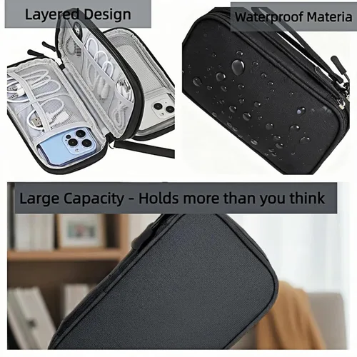 Miniatura 5 de Bolsa de almacenamiento portátil impermeable de doble capa todo en uno, organizador de cables de viaje, bolsa organizadora de accesorios