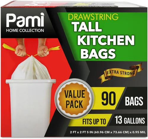 Miniatura 8 de PAMI Bolsas de basura altas con cordón para cocina de 13 galones [paquete de 80 unidades, negras] – Bolsas de basura de plástico extrafuertes