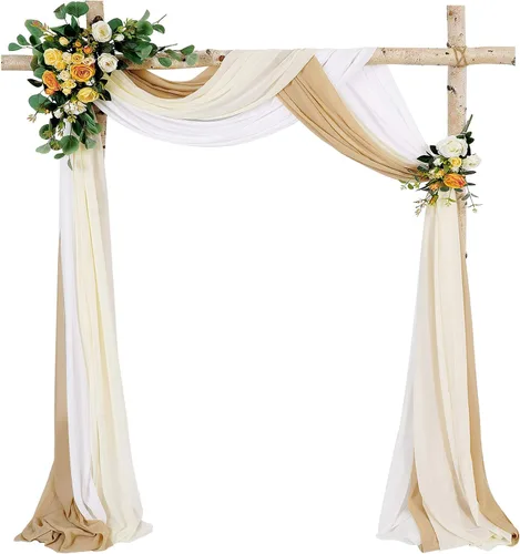 Miniatura 12 de Tela drapeada para arco de boda, 6 paneles de tela de gasa blanca, cortinas de telón de fondo transparente de 6 yardas para decoración de baby Blanco