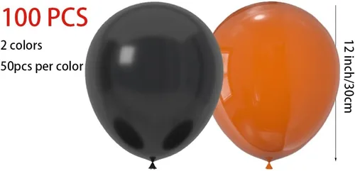 Miniatura 2 de 100 globos de látex de 12 pulgadas en negro y naranja, perfectos para Halloween, graduación, cumpleaños, baby shower, Acción de Gracias