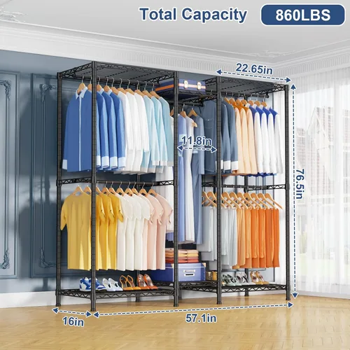 Miniatura 2 de Ulif E12 - Perchero independiente resistente con estantes, sistema de almacenamiento de ropa de metal para colgar ropa, 57.1 pulgadas de ancho x 16