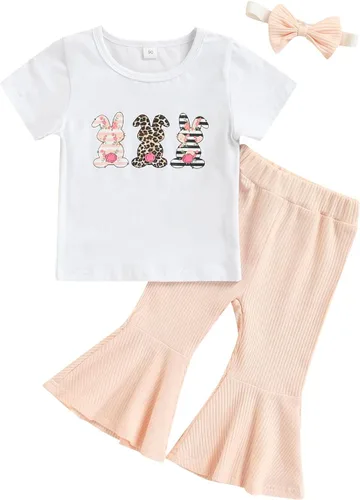Miniatura 31 de Eadrioss Ropa para bebé niña pequeña, traje de campana de manga corta, camisa de flores para niños, pantalones florales acampanados, ropa de verano