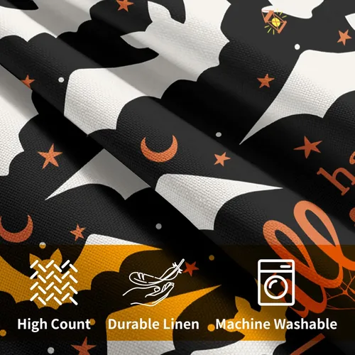 Miniatura 4 de Happy Halloween - Juego de 2 fundas de almohada decorativas de lino y algodón negro con diseño de murciélago blanco de 16 x 16 pulgadas, fundas
