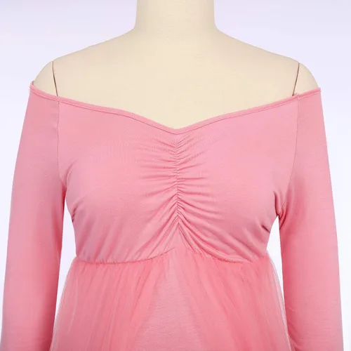 Miniatura 4 de Vestido de maternidad de manga larga con hombros descubiertos para mujer, vestido de tul para boda, sirena para sesión de fotos, baby shower