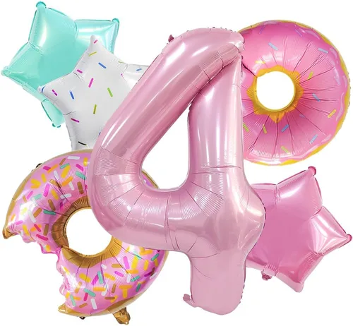 Miniatura 14 de Decoraciones de dona para el primer cumpleaños, suministros de decoración de fiesta de cumpleaños para niñas, 40 pulgadas, color rosa, 6 globos