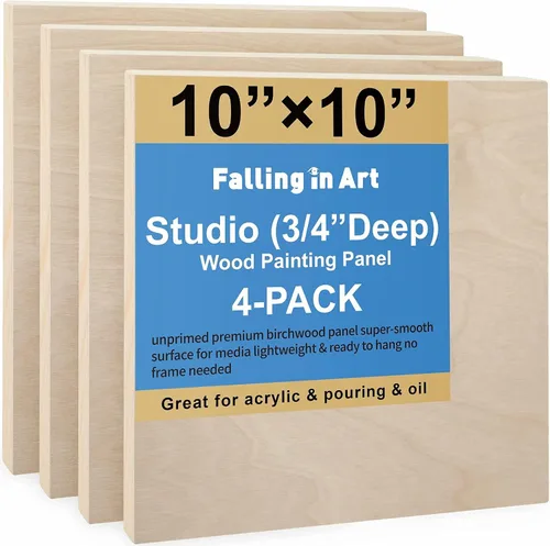 Miniatura 8 de Falling in Art Kit de Paneles de Lienzo de Madera de Abedul Sin Terminar, Paquete de 4 de 8x8'' Tableros de Cuna de Estudio Profundos de 3/4