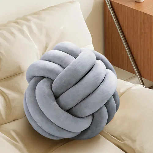 Miniatura 35 de Almohada Bola de Nudo Gris, Almohada Decorativa Hecha a Mano, Cojín Redondo Suave Anudado para Sofá y Dormitorio, Linda Decoración del Hogar