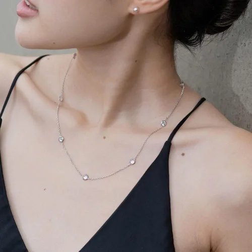 Miniatura 2 de Collar de plata de ley con circonita cúbica redonda de 16 a 30 pulgadas, Circonia cúbica