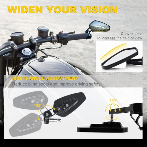 Miniatura 2 de BUMBEE Espejos de Extremo de Manillar para Motocicleta - Espejo Retrovisor Negro Compatible con la Mayoría de Honda MSX125 CB500F Z125 pro-Z650 Z750