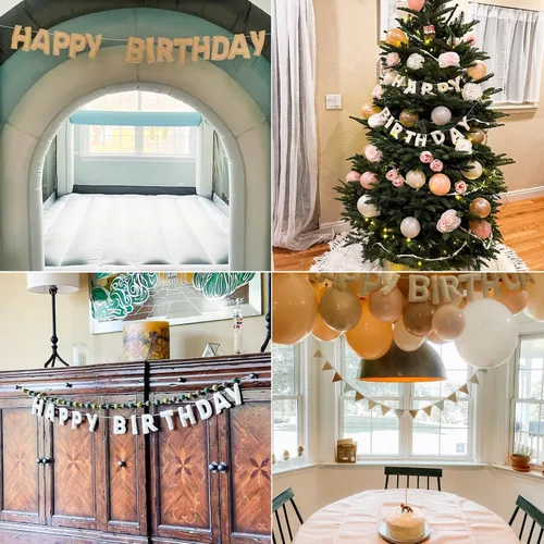 Miniatura 3 de Cartel de feliz cumpleaños pre-encordado – Guirnalda de bola de fieltro, decoraciones de fiesta temática blanca, guirnalda de feliz cumpleaños
