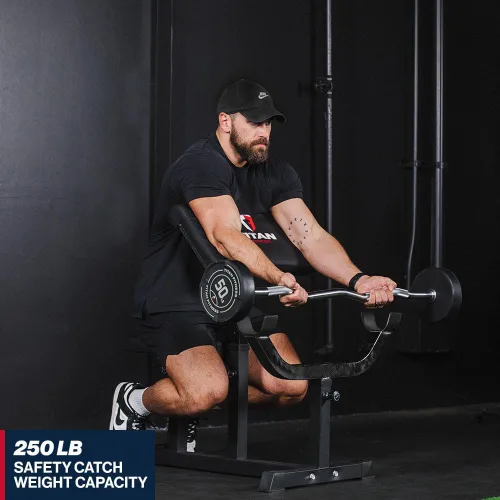 Miniatura 3 de Titan Fitness Estación de peso ajustable de predicador, capacidad de 250 libras, asiento de banco ajustable, reposabrazos ajustable, cierres