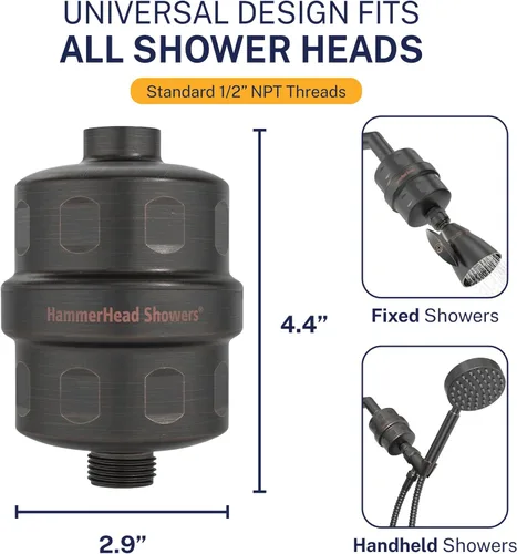 Miniatura 3 de HammerHead Showers® Filtro de Cabezal de Ducha de Metal Sólido – Filtro de Ducha KDF 55, Filtros de Ducha Universales de Alta Presión para Eliminar
