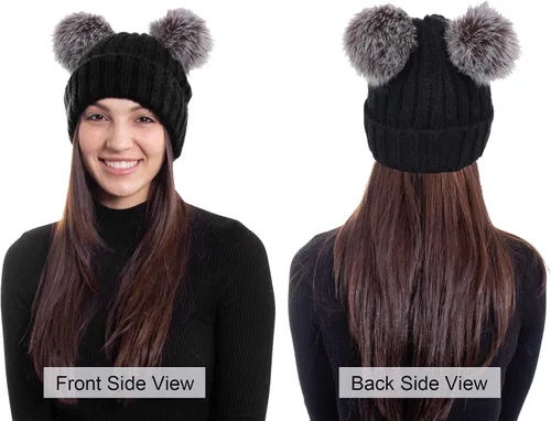 Miniatura 5 de Arctic Paw - Gorro tejido con orejas de pompón de piel sintética