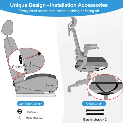 Miniatura 6 de Cojín de asiento de automóvil, cojín de espuma viscoelástica de 1.2 pulgadas para aliviar la presión, cojín de asiento para automóvil, diseño