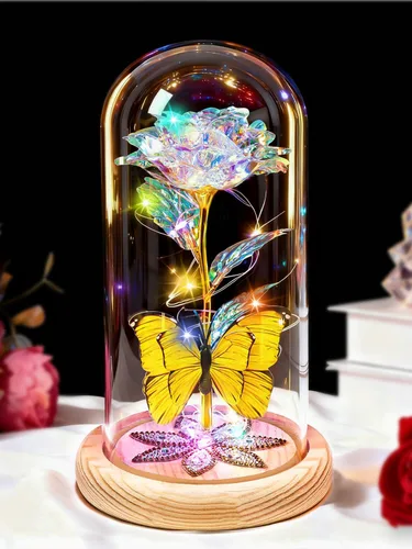 Miniatura 8 de Beferr Regalos de cumpleaños para mujeres, rosa de cristal de galaxia, flores preservadas para siempre, rosa iluminada en cúpula de cristal, regalos