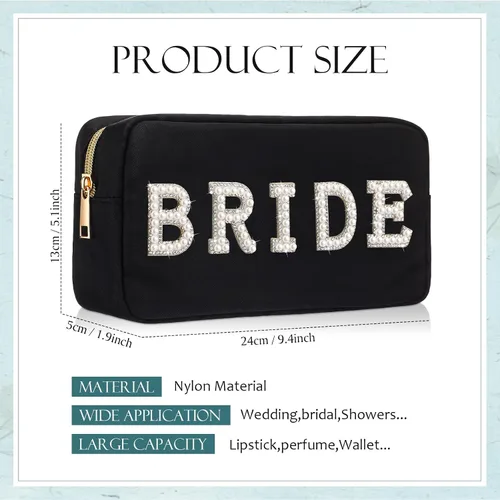 Miniatura 2 de Bolsa de maquillaje de nailon para novia, bolsa de aseo de viaje para cosméticos, bolsa de regalo de compromiso, con diamantes de imitación