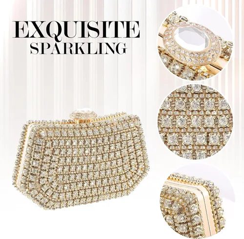 Miniatura 3 de Olixi Bolso de mano de cristal plateado para mujer, bolso de noche con purpurina para boda, cena, fiesta, baile de graduación, cóctel