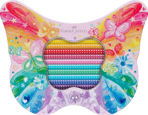 Miniatura 2 de Faber-Castell Set de regalo – Lápices de colores brillantes en lata con forma de mariposa – 20 lápices con calcomanías