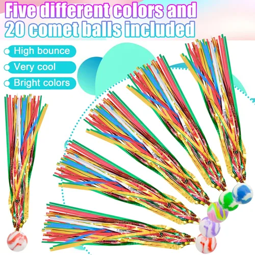 Miniatura 3 de 20 bolas de cometa con serpentinas coloridas, bolas de goma para recuerdos de fiesta de cumpleaños, cesta de Pascua relleno de bolsas de golosinas