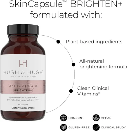 Miniatura 3 de Hush & Hush Brighten+ Suplemento de vitamina C para un tono de piel uniforme, con saberry, lutemax, antioxidantes y extractos botánicos, apoya
