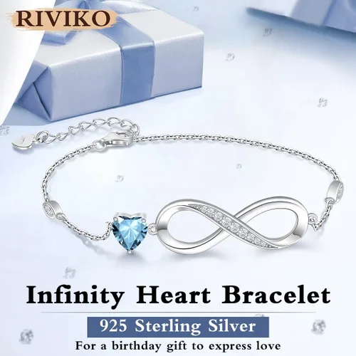 Miniatura 3 de RIVIKO Pulsera de plata de ley 925 con símbolo de corazón de amor infinito ajustable para cumpleaños, Navidad, regalo para mamá, mujer, esposa