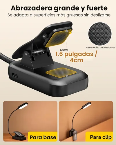 Miniatura 6 de Glocusent Luz de libro de 20 LED para leer en la cama, luz de lectura para el cuidado de los ojos, 5 colores y 5 brillos de 3 a 100 lm regulables