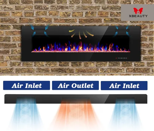 Miniatura 6 de Chimenea eléctrica de 50 pulgadas empotrada en la pared y montada en la pared, calentador de chimenea de 1500 W y chimenea lineal