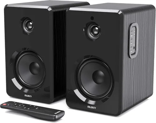 Majority D40 Altavoces de estantería activos | Altavoces de estudio estéreo con alimentación | Potente sonido amplificado de 2.0 canales |