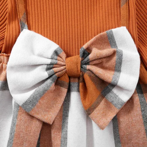 Miniatura 4 de Ropa para niña pequeña, vestido de otoño e invierno, vestido de franela a cuadros, vestido de fiesta con lazo para niñas con diadema
