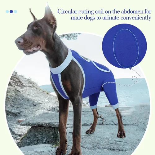 Miniatura 5 de ROZKITCH Manga de pierna para cirugía para perros, piernas traseras, macho y hembra para evitar lamer heridas, codo, rodillera, traje de Azul