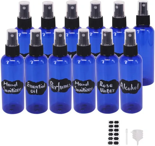 Miniatura 8 de Paquete de 12 botellas de spray de niebla fina de 3.3 onzas, botellas de plástico ámbar para aceites esenciales, perfumes, alcohol, botella