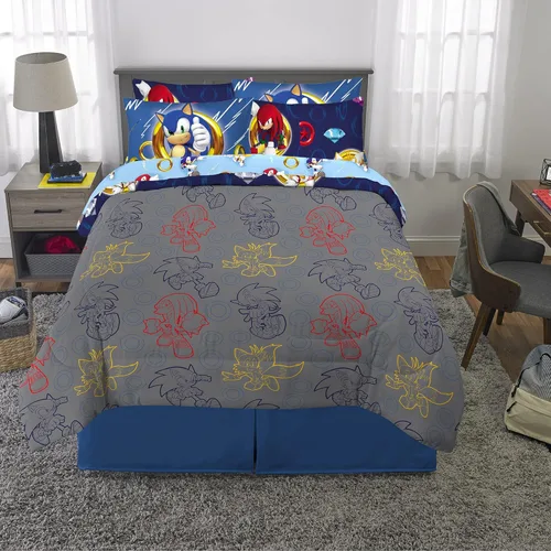 Miniatura 5 de Franco Sonic the Hedgehog Anime Juego de edredón y sábanas supersuaves para niños con funda, 7 piezas, tamaño reina, (Producto oficial con licencia)