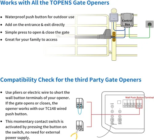 Miniatura 6 de TOPENS TC148 - Interruptor de liberación con cable montado en la superficie para abridor automático de puertas, sistema de control de acceso