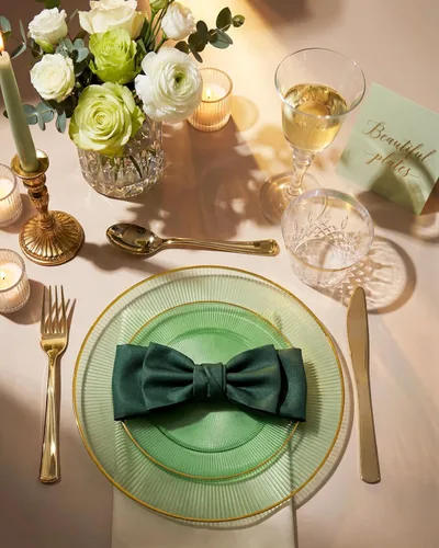 Miniatura 7 de Hioasis 60 platos de plástico verde y dorado, juego de vajilla desechable verde, 30 piezas de cena de 10.25 pulgadas y 30 platos de postre de 7.5