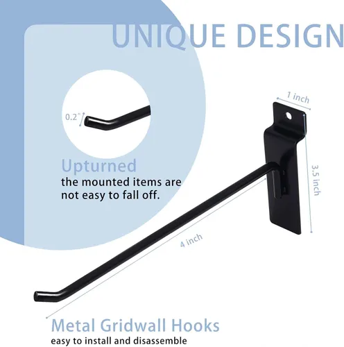 Miniatura 2 de 12 ganchos Slatwall de 4 pulgadas, accesorios para paneles de exhibición, listones de metal, gancho para colgar en la pared para almacenamiento