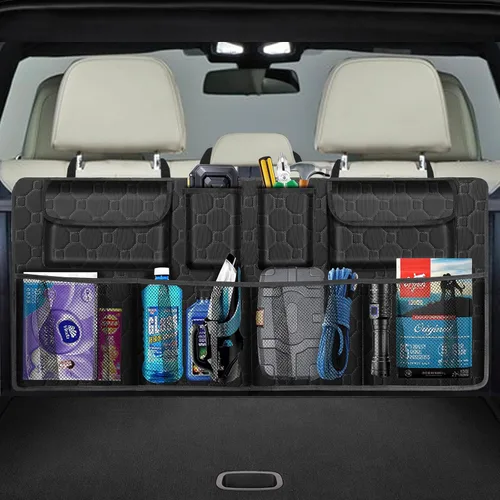 Organizador de maletero de automóvil, organizador de asiento trasero de súper capacidad para SUV/camión/MPV (42"×18"), organizador de almacenamiento