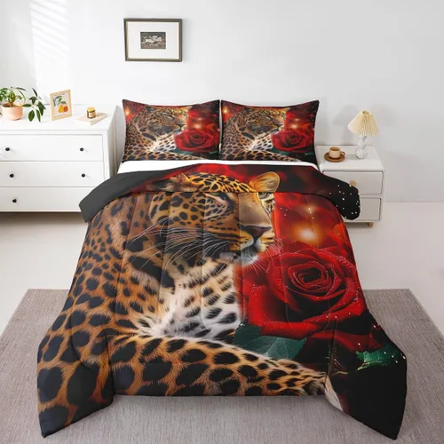 Miniatura 14 de Erosebridal Juego de ropa de cama individual de animales del zoológico para niños, lindo juego de edredón de animales salvajes de dibujos animados
