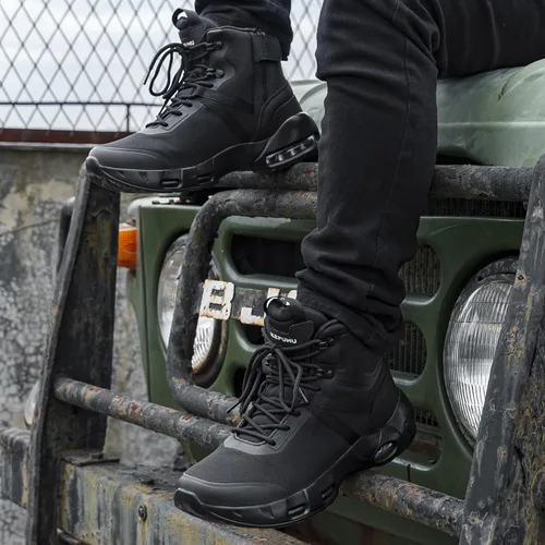 Miniatura 6 de Botas tácticas militares para hombre, impermeables, de 6 pulgadas, ligeras, duraderas, con cremallera lateral, botas de combate para trabajo