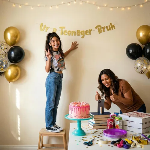 Miniatura 9 de Sterling James Co. Cartel de Ur a Teenager Bruh con purpurina dorada preencordada – Divertidas decoraciones de cumpleaños de 13 años