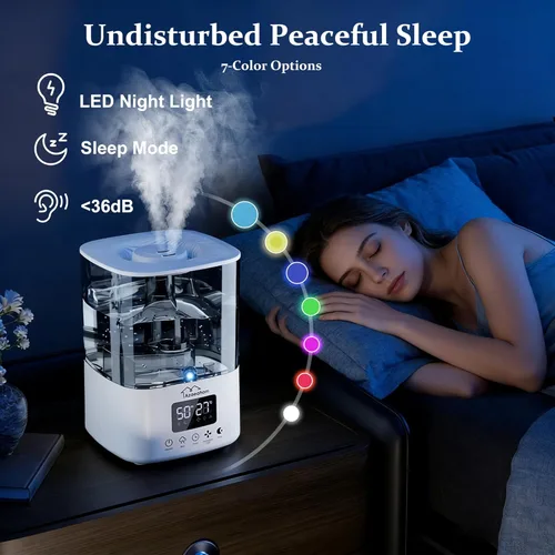 Miniatura 5 de Humidificadores inteligentes para dormitorio, humidificador de aire de niebla fría de 4L de llenado superior para habitación grande, control de Gris