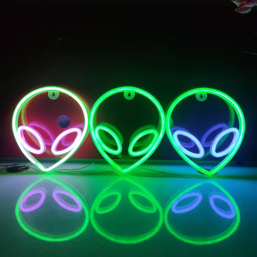 Miniatura 5 de JYWJ Luz de neón alienígena, USB o 3-AA alimentada por pilas de neón, decoración de pared de escritorio LED, varias fiestas, decoración de locales