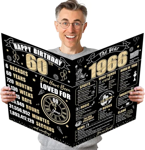 Miniatura 20 de Turypaty Tarjeta de 10 cumpleaños grande con sobre para niños y niñas, libro de firmas de invitados gigante de feliz 10 cumpleaños en negro y oro