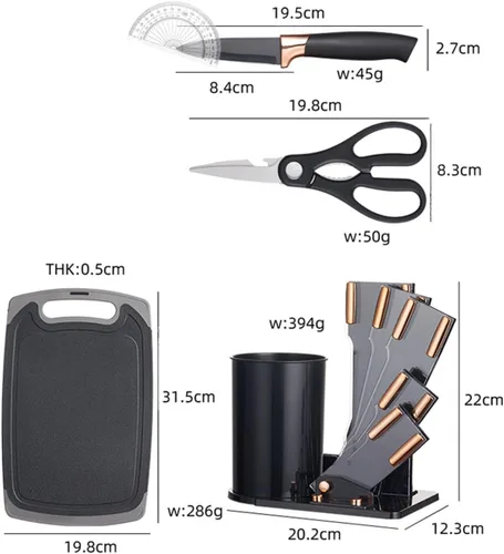 Miniatura 4 de Juego de utensilios de cocina y cuchillos de cocina de 19 piezas con bloque de soporte, incluye 11 utensilios de cocina de silicona, 5 cuchillos