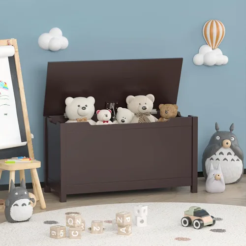 Cofre de juguetes de madera, caja de juguetes para niños, muebles para sala de juegos, banco con tapa con bisagras de seguridad, organizador de